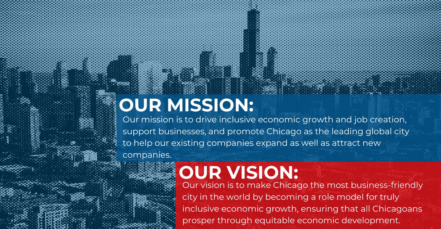 city scape with mission and vision statement