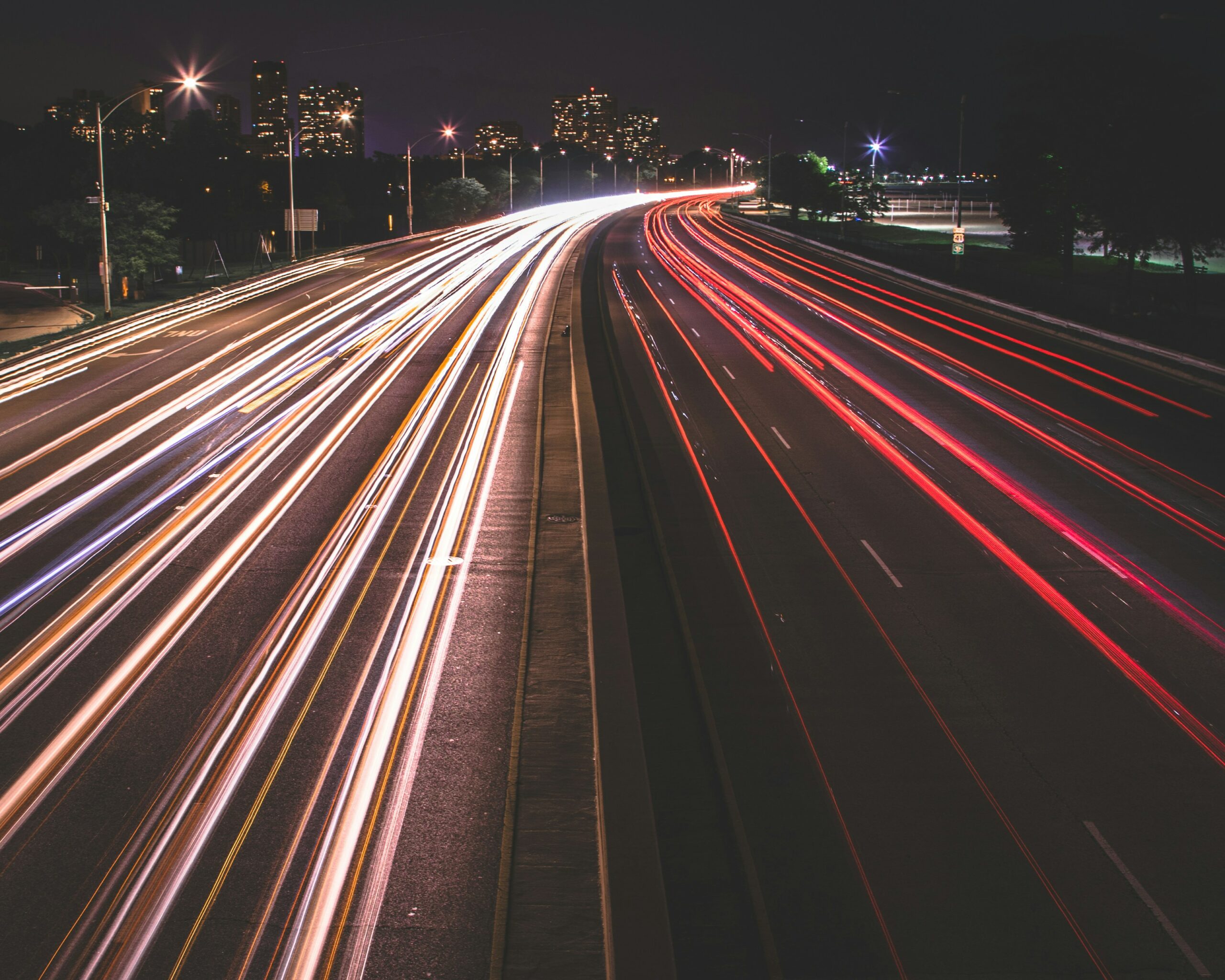 long exposure shot of cars at night